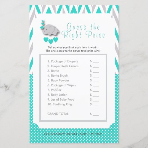 Turquoise  Gray Elephant Baby Shower _ Price