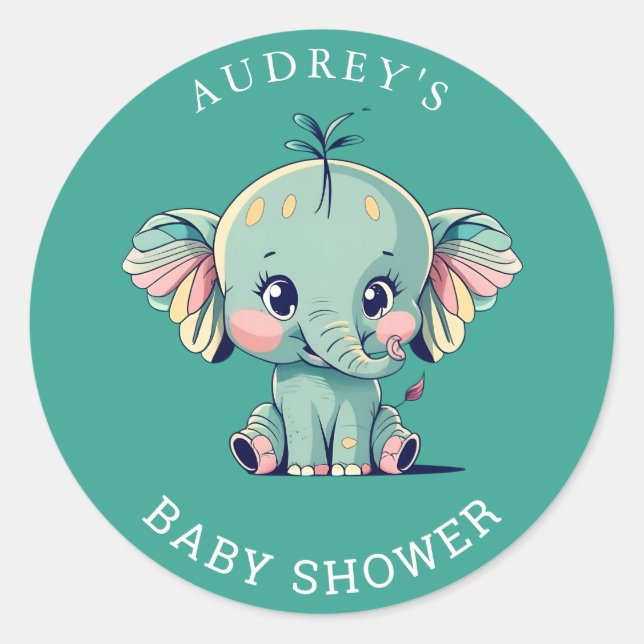 Turquoise Gray Elephant Baby Shower Stickers (Front)