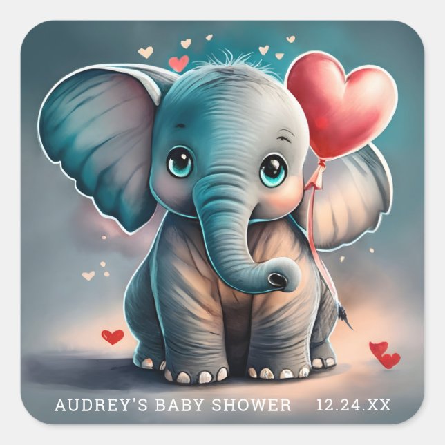 Turquoise Gray Elephant Baby Shower Stickers (Front)