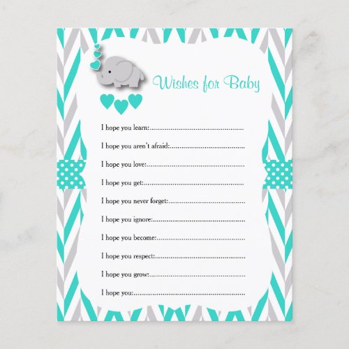 Turquoise  Gray Elephant Baby Shower _ Wishes Flyer