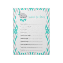 Turquoise & Gray Elephant Baby Shower - Wishes Notepad