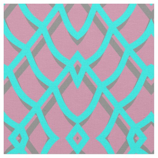 Turquoise & Gray Geometric On Dusty Rose Fabric