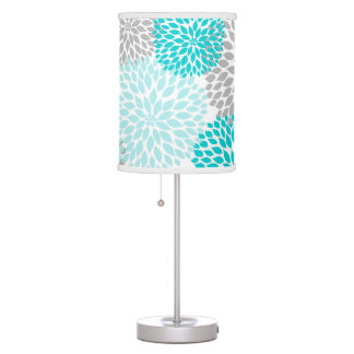 Turquoise Gray Grey Dahlia Floral mums lamp