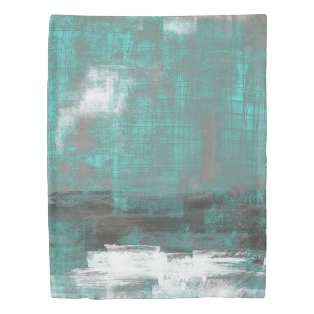 Turquoise gray modern abstract duvet cover (Front)