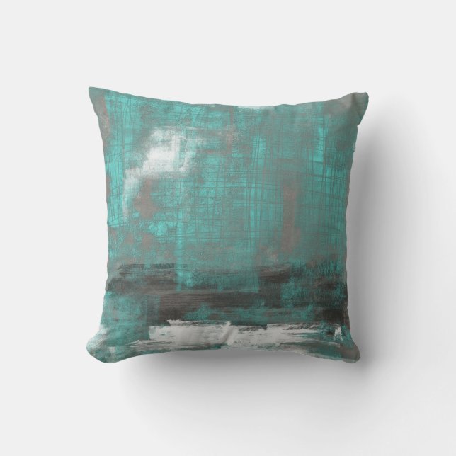 Turquoise gray modern abstract throw pillow (Front)