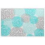 Turquoise Gray Modern Dahlia floral print Fabric