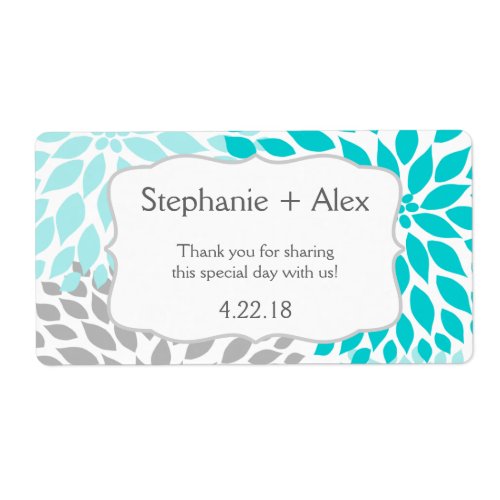 Turquoise  Gray Mum Water Bottle _ customize it Label