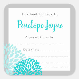 Turquoise Gray Mums baby shower bookplate