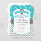 Turquoise Gray Polkadot Chevron Baby Shower Invite (Front/Back)