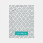 Turquoise & Gray Quatrefoil | Fleece Blanket