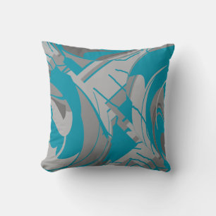 Turquoise Gray Shades Charcoal Lush Leaves Design Throw Pillow