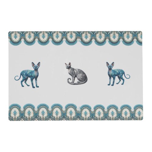 Turquoise Gray Sphynx Paisley Placemat