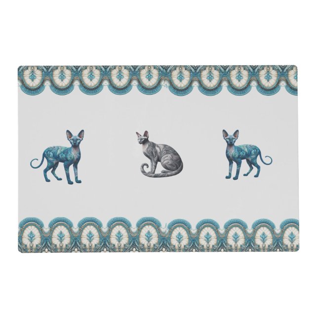 Turquoise Gray Sphynx Paisley Placemat (Front)