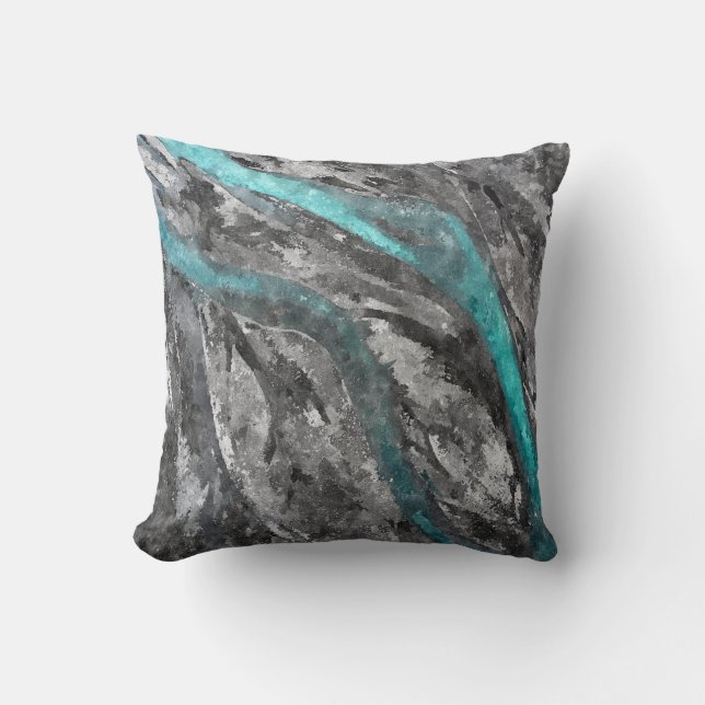 Turquoise & Gray Watercolor Pillow (Front)