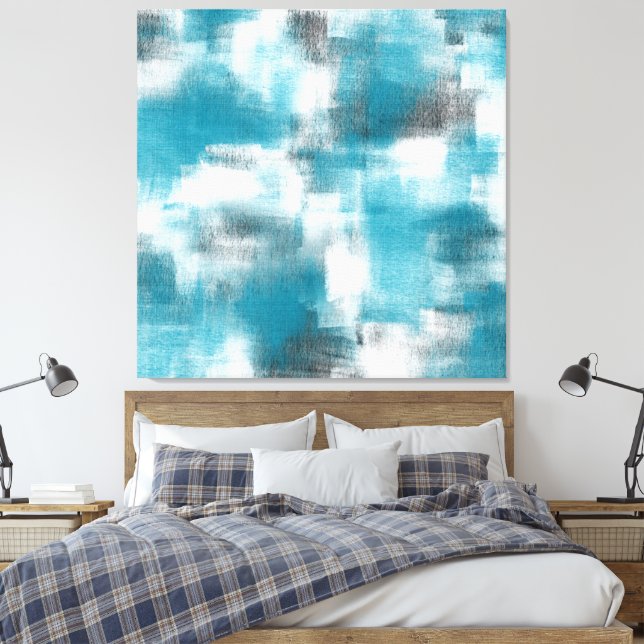 Turquoise Gray White Abstract Canvas Print (Insitu(Bedroom))