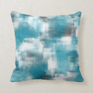 Turquoise Gray White Abstract Throw Pillow