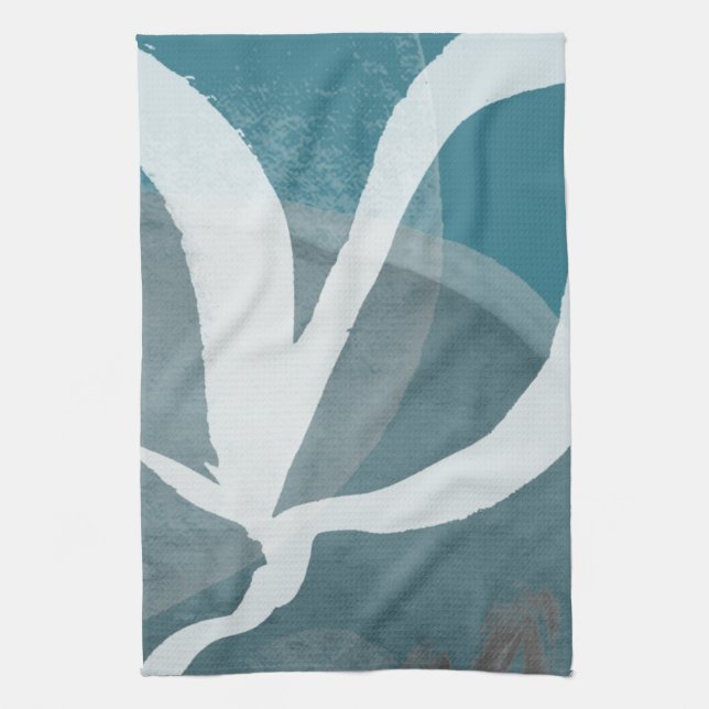 Turquoise Gray & White Abstract Watercolor Kitchen Towel (Vertical)
