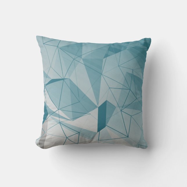 Turquoise Gray & White Gradient Geometric Pattern Throw Pillow (Front)
