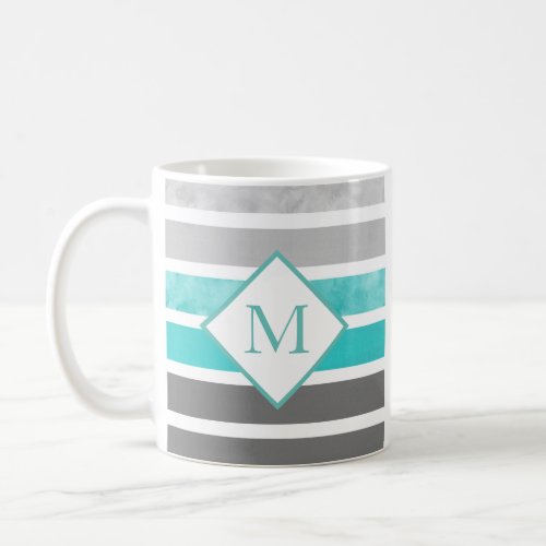 Turquoise Gray White Stripes Coffee Mug