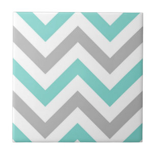 Turquoise, Gray, Wht Large Chevron ZigZag Pattern Ceramic Tile