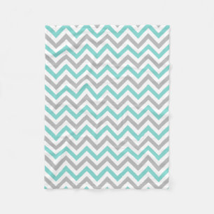 Turquoise, Gray, Wht Large Chevron ZigZag Pattern Fleece Blanket