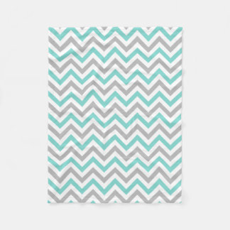 Turquoise, Gray, Wht Large Chevron ZigZag Pattern Fleece Blanket