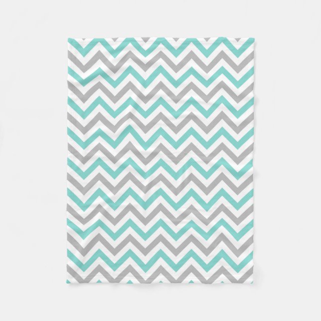 Turquoise, Gray, Wht Large Chevron ZigZag Pattern Fleece Blanket (Front)