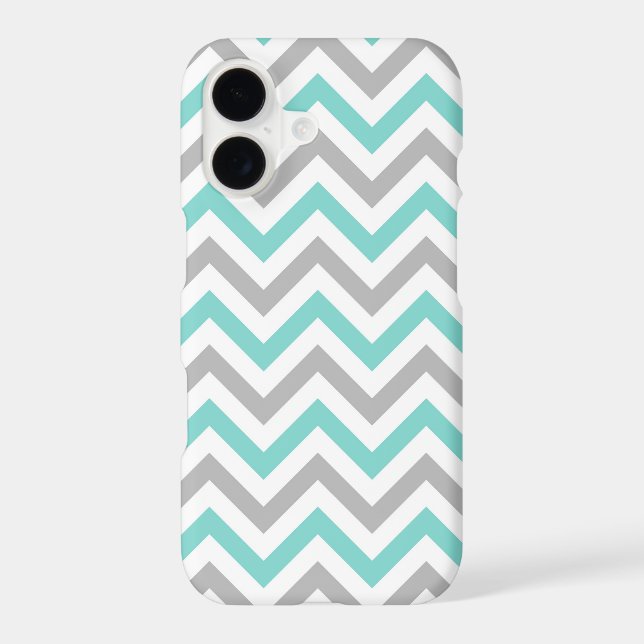 Turquoise, Gray, Wht Large Chevron ZigZag Pattern Iphone Case (Back)
