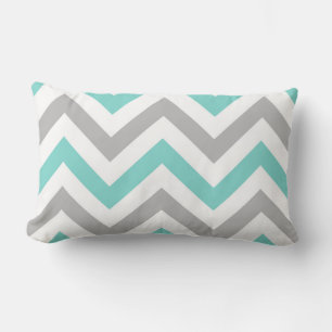 Turquoise, Gray, Wht Large Chevron ZigZag Pattern Lumbar Pillow