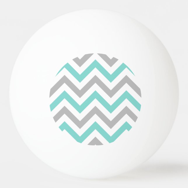 Turquoise, Gray, Wht Large Chevron ZigZag Pattern Ping-Pong Ball (Front)