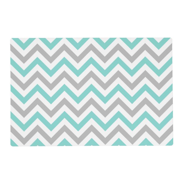 Turquoise, Gray, Wht Large Chevron ZigZag Pattern Placemat (Front)
