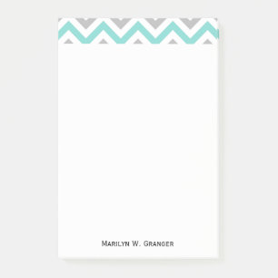 Turquoise, Gray, Wht Large Chevron ZigZag Pattern Post-it Notes
