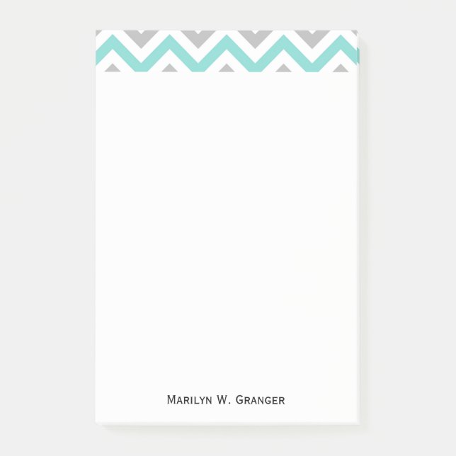 Turquoise, Gray, Wht Large Chevron ZigZag Pattern Post-it Notes (Front)