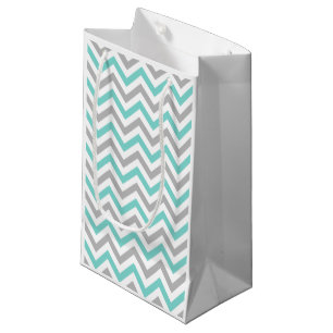 Turquoise, Gray, Wht Large Chevron ZigZag Pattern Small Gift Bag