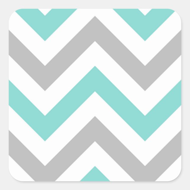 Turquoise, Gray, Wht Large Chevron ZigZag Pattern Square Sticker (Front)