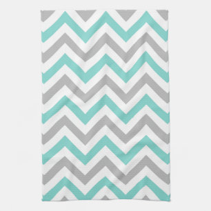 Turquoise, Gray, Wht Large Chevron ZigZag Pattern Towel