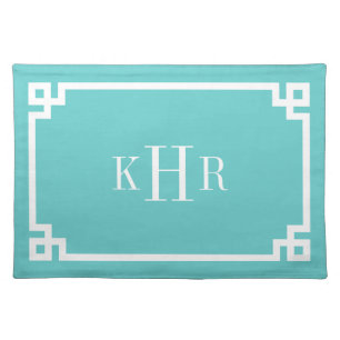 Turquoise Greek Key Border Custom Monogram Cloth Placemat