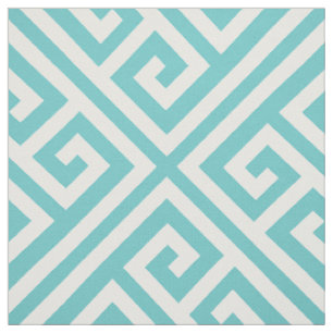 Turquoise Greek Key Large Scale Fabric