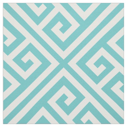 Turquoise Greek Key Large Scale Fabric