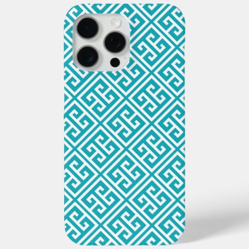 Turquoise Greek Key Pattern iPhone 15 Pro Max Case