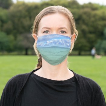 "turquoise Green And  Baby Blue Sky With Fluffy Cl Adult Cloth Face Mask by whatawonderfulworld at Zazzle