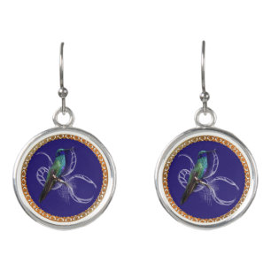Turquoise green and blue with purple hummingbird earrings