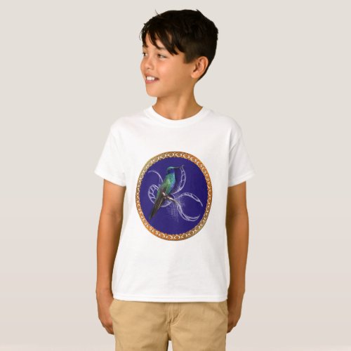 Turquoise green and blue with purple hummingbird T_Shirt