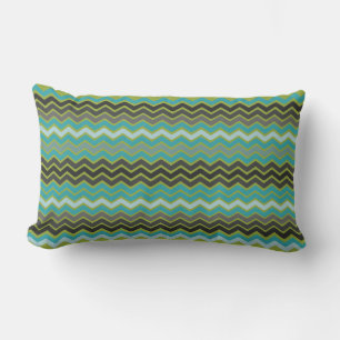 Turquoise, green and Gray Zigzags Lumbar Pillow