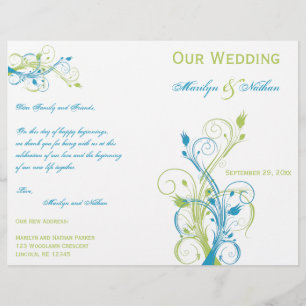 Turquoise, Green, and White Floral Wedding Program