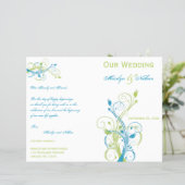 Turquoise, Green, and White Floral Wedding Program (Standing Front)