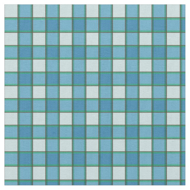 Turquoise, Green and White Plaid Fabric (Close Up)