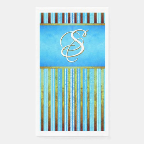 Turquoise Green and White Stripes Paper Guest Towels