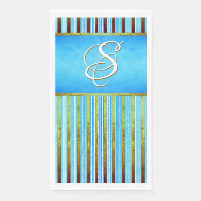 Turquoise, Green, and White Stripes Paper Guest Towels (Front)