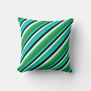 Turquoise, Green, Aquamarine, Mint Cream & Black Throw Pillow